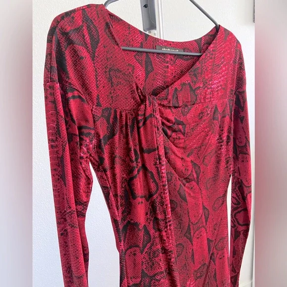 ROBERTO CAVALLI Long Sleeve Black and Red Snake Print Dress Size 6 - Picture 2 of 5